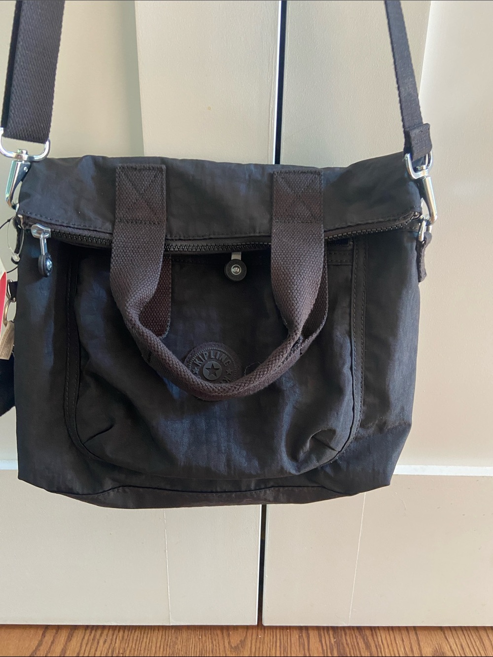 Kipling Black Nylon Messenger Crossbody Bag